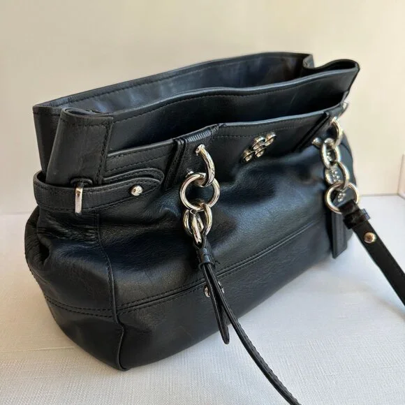 COACH Colette Black Leather Carry All Shoulder Bag J1020-16460
